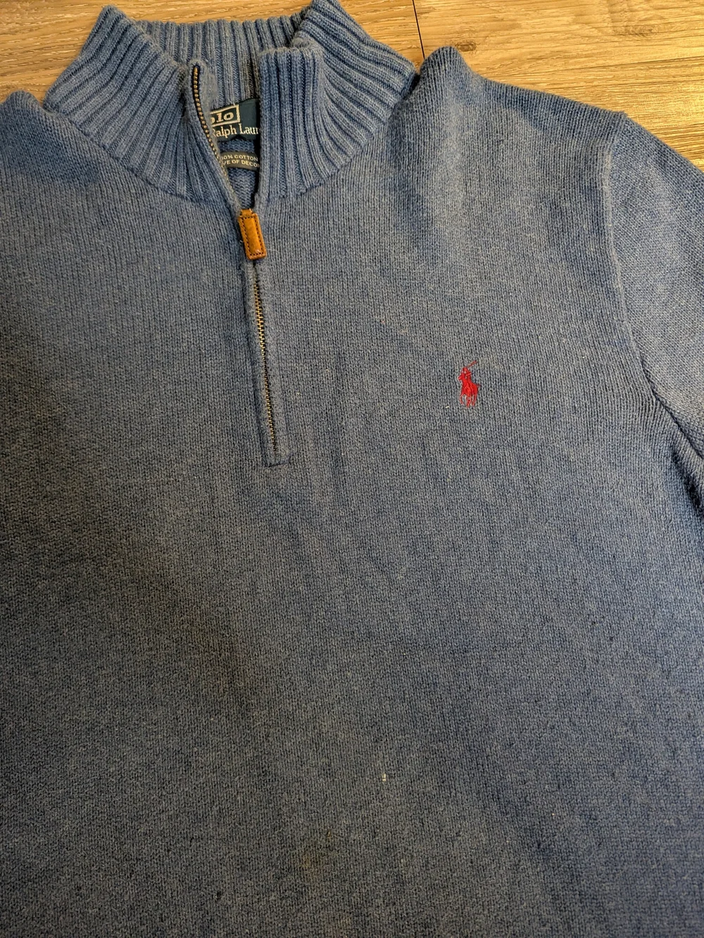 Polo by Ralph Lauren Vintage Blue Quarter Zip Sweater with Red Pony XL
